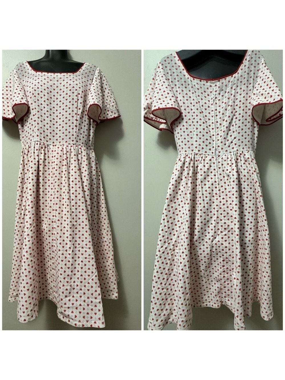 Vintage White Dress with Red Heart Pattern